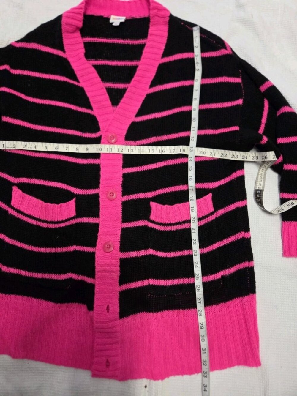 Lularoe Striped Large Lucille Cardigan Button L Hot Pink & Black UNICORN - Picture 3 of 4